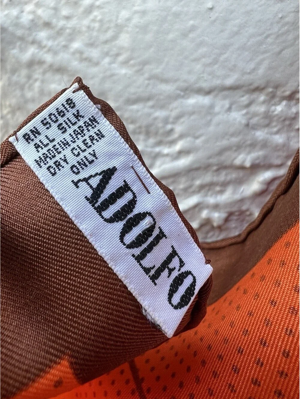 Vintage Adolfo Autumn Multi-Colors Orange Brown Pink Silk scarf 13”X 44”